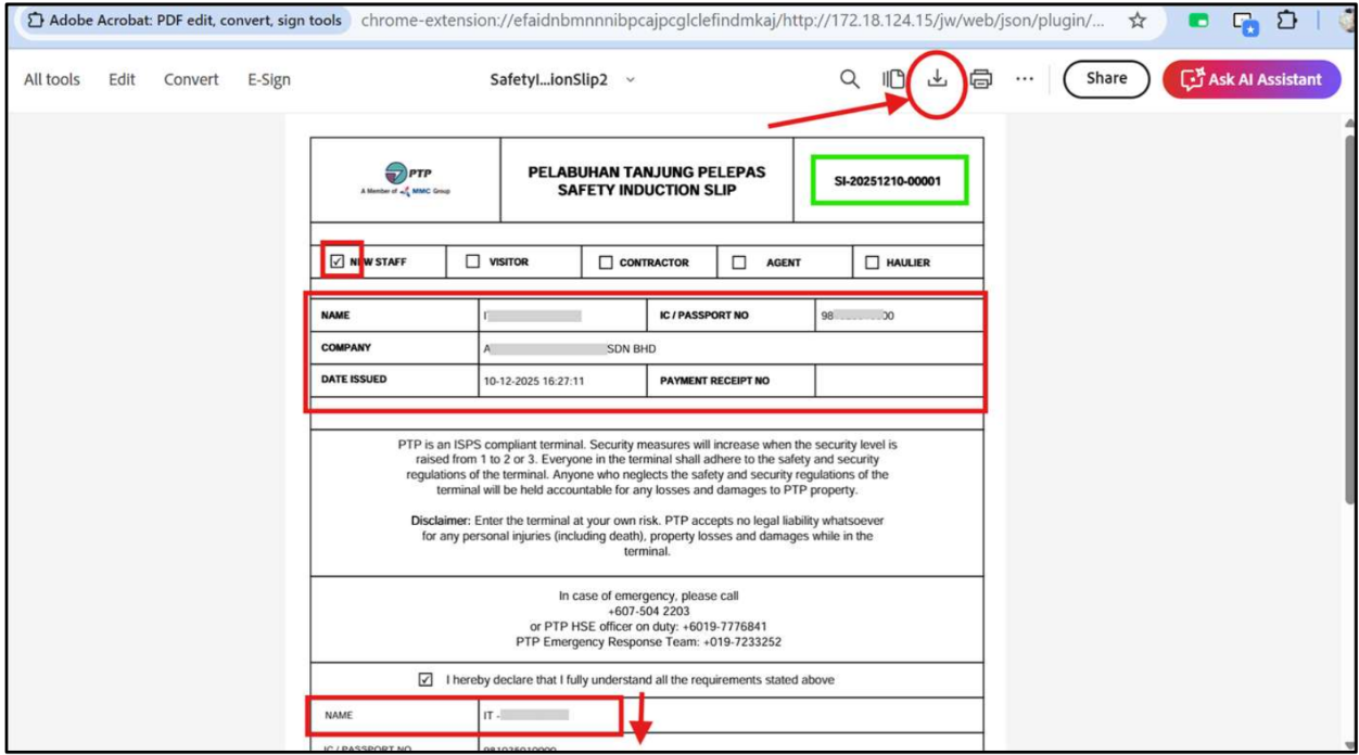 Safety Induction Slip