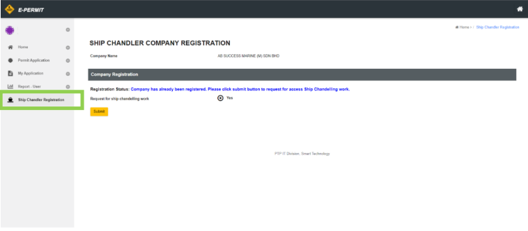 Ship Chandler Registration