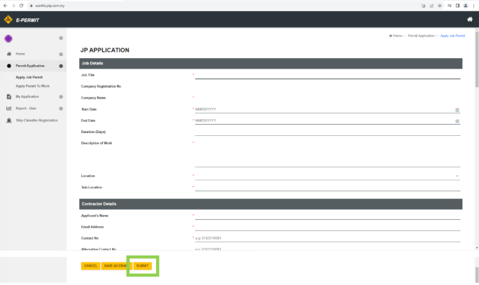 Job Permit Application Form